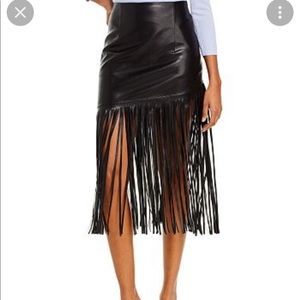 Vegan leather fringe skirt